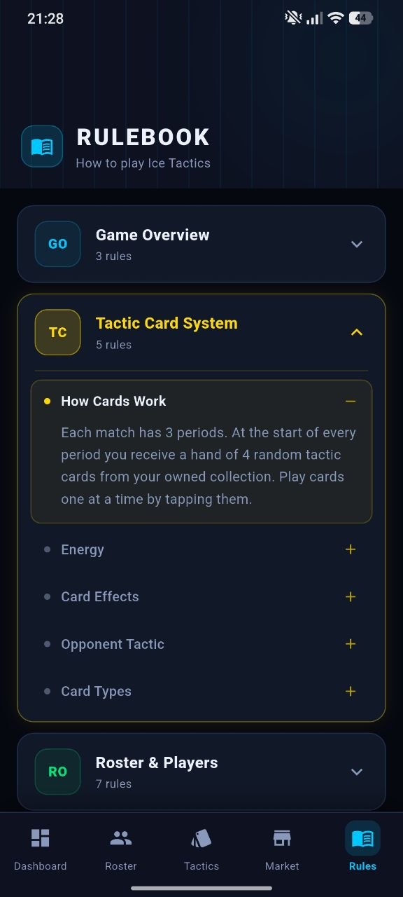 Rulebook screen